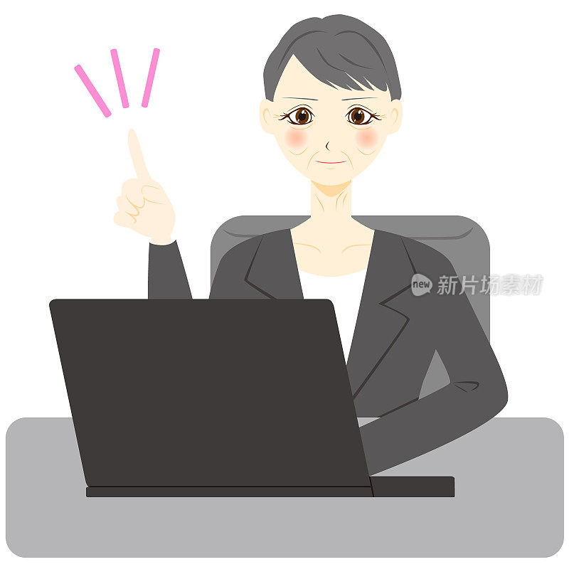 Middle aged woman get smile while using computer.